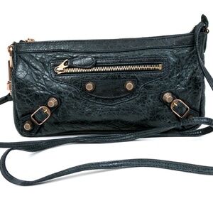 Balenciaga Navy Blue Leather Shoulder Bag – Classic Moto Style 💙👜